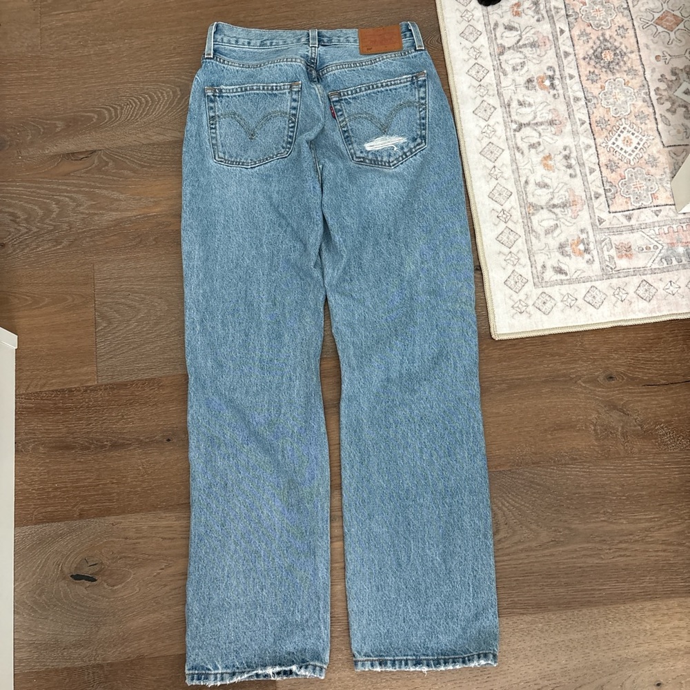 Levi's Light Blue Distressed Straight Leg Jeans - Picture 2 of 4